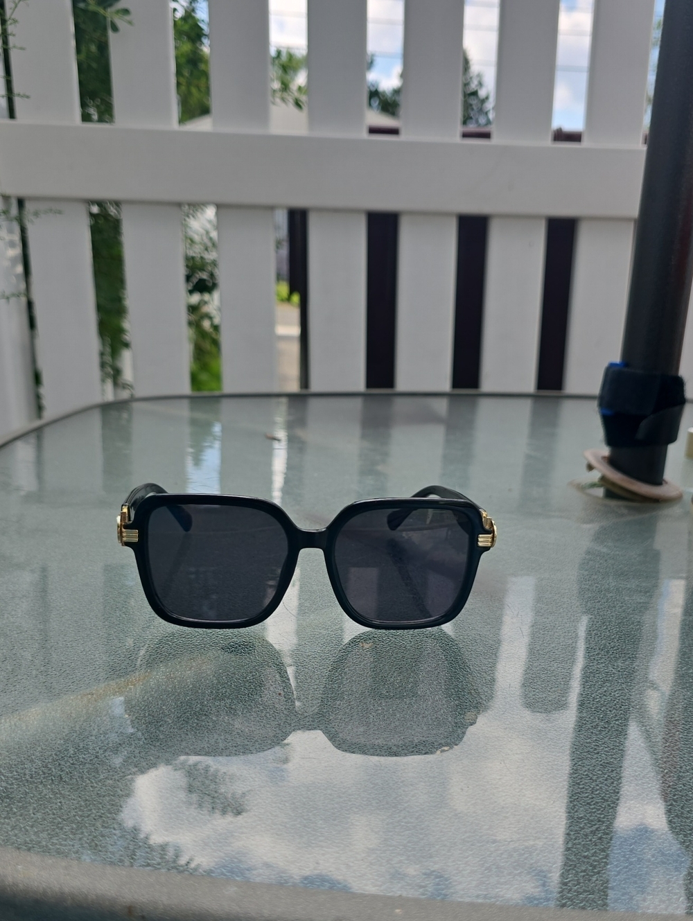 Women's Black Square Sunglasses with Gold Accents